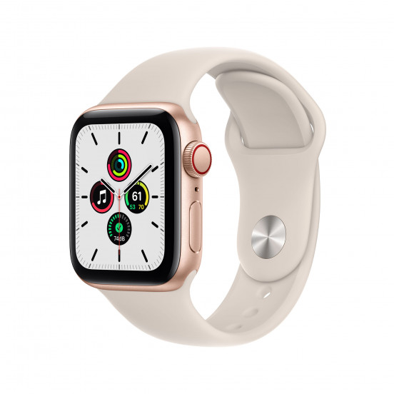Apple Watch SE met 4G (40mm) - goud - met een sterrenlicht sportbandje (2021)