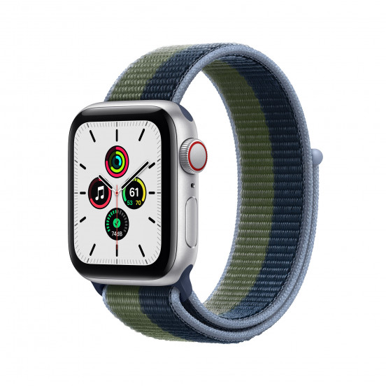 Apple Watch SE met 4G (40mm) - zilver - met een abyss-blauw/mosgroen geweven sportbandje (2021)