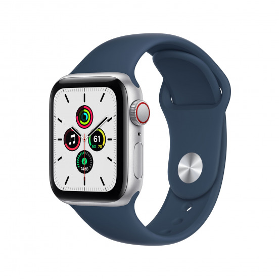 Apple Watch SE met 4G (40mm) - zilver - met een abyss-blauw sportbandje (2021)