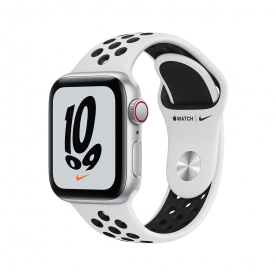 Apple Watch SE Nike met 4G (40mm) - zilver - met platina/zwart Nike-sportbandje (2021)