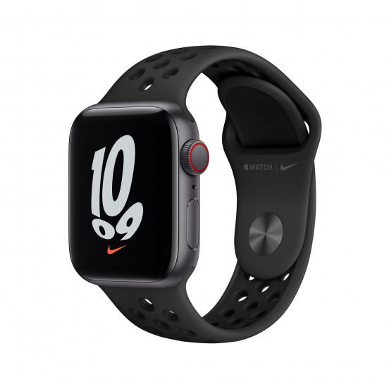 Apple Watch SE Nike met 4G (40mm) - zilver - met antraciet/zwart Nike-sportbandje (2021)