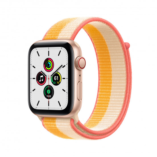 Apple Watch SE met 4G (44mm) - goud - met een maïs/wit geweven sportbandje (2021)