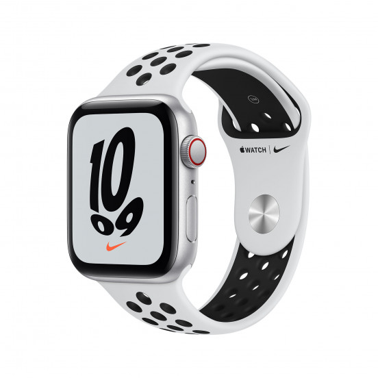 Apple Watch SE Nike met 4G (44mm) - zilver - met platina/zwart Nike-sportbandje (2021)