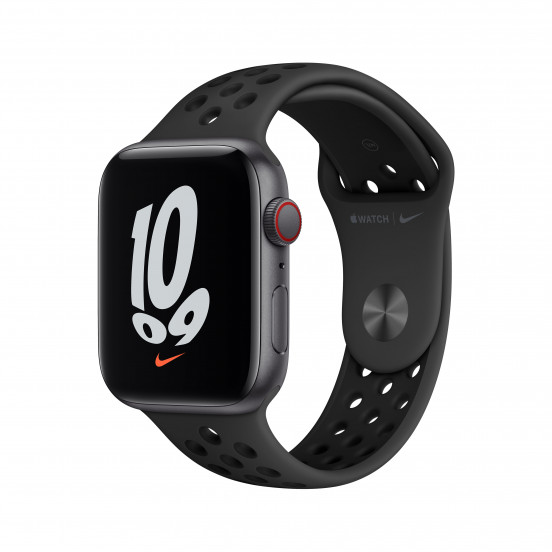 Apple Watch SE Nike met 4G (44mm) - zilver - met antraciet/zwart Nike-sportbandje (2021)