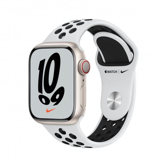 Apple Watch Series 7 Nike met 4G (41mm) - sterrenlicht - met platinum/zwart Nike-sportbandje
