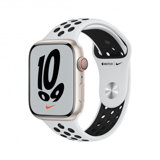 Apple Watch Series 7 Nike met 4G (45mm) - sterrenlicht - met platinum/zwart Nike-sportbandje
